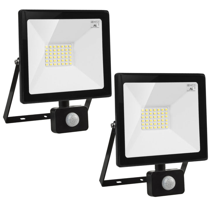 2x LED-projektor med bevægelsessensor Maclean, slim 30W, 2400lm, neutral hvid farve (4000K), IP44, MCE630 NW PIR