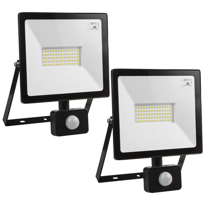 2x LED-projektor med bevægelsessensor Maclean, slim 50W, 4000lm, varm hvid farve (3000K), IP44, MCE650 WW PIR