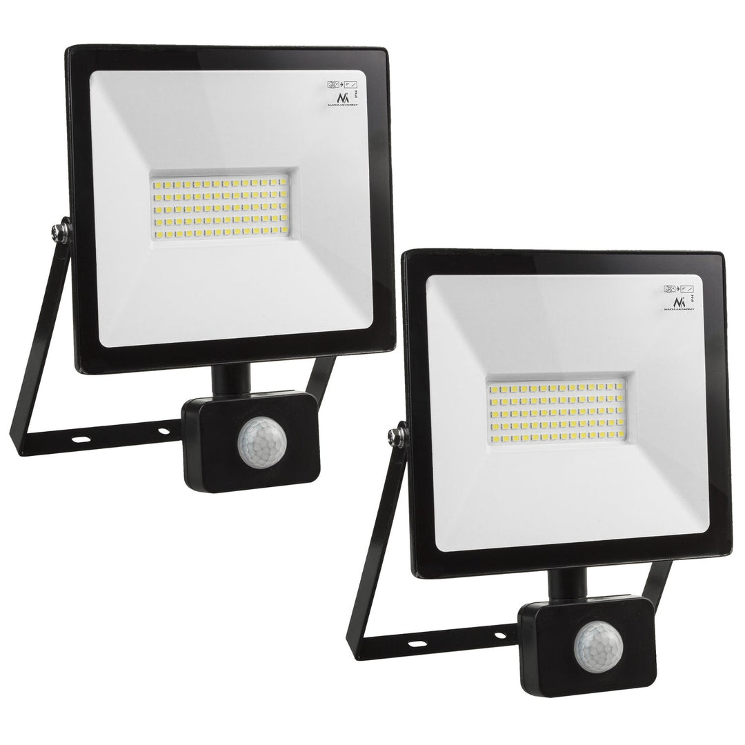 2x LED-projektør med bevægelsessensor Maclean, slim 50W, 4000lm, neutral hvid farve (4000K), IP44, MCE650 NW PIR