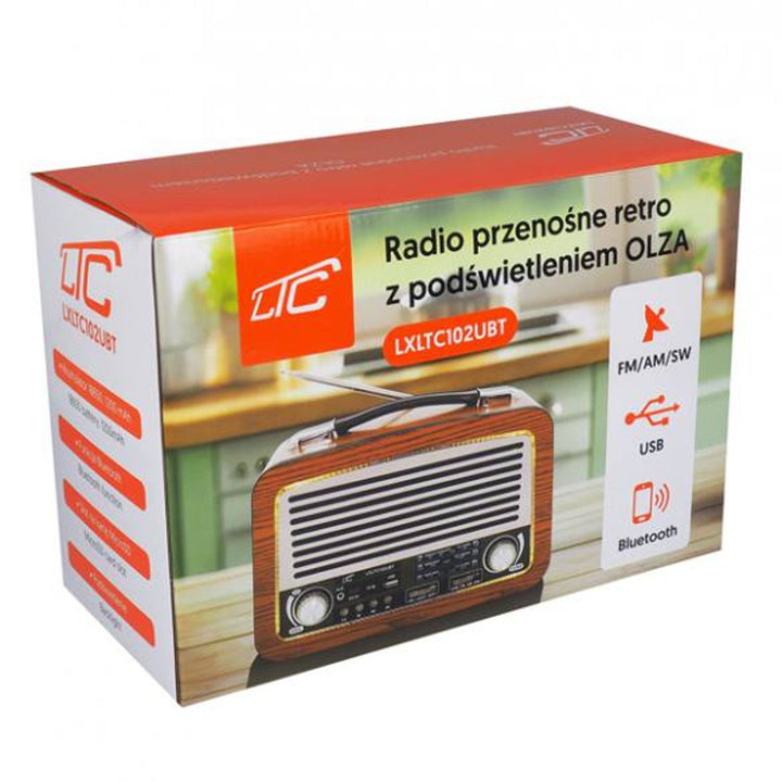 LTC bærbart radio, teleskopantenne, Bluetooth, FM/AM/SW, Olza Retro