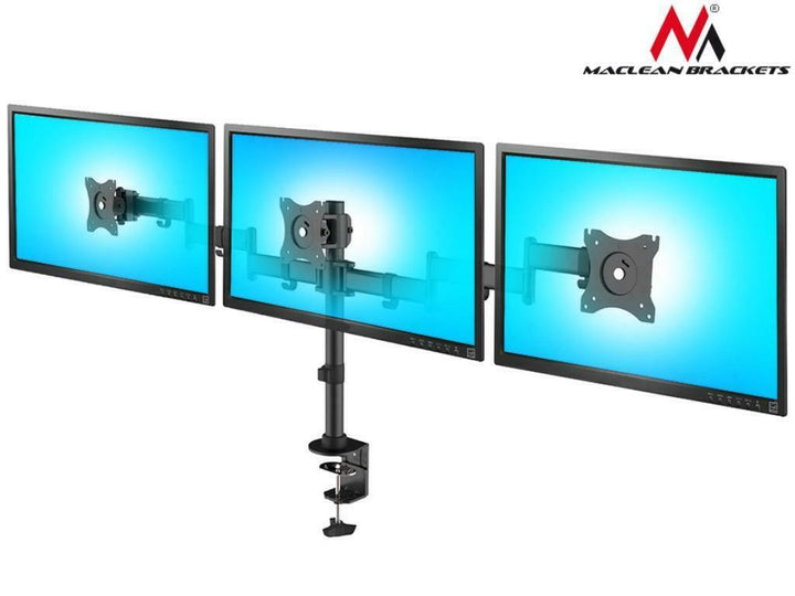 Maclean bordholder til 3 LCD-skærme, dobbelte arme, VESA 75x75 og 100x100, 13"-27", 8 kg, MC-691