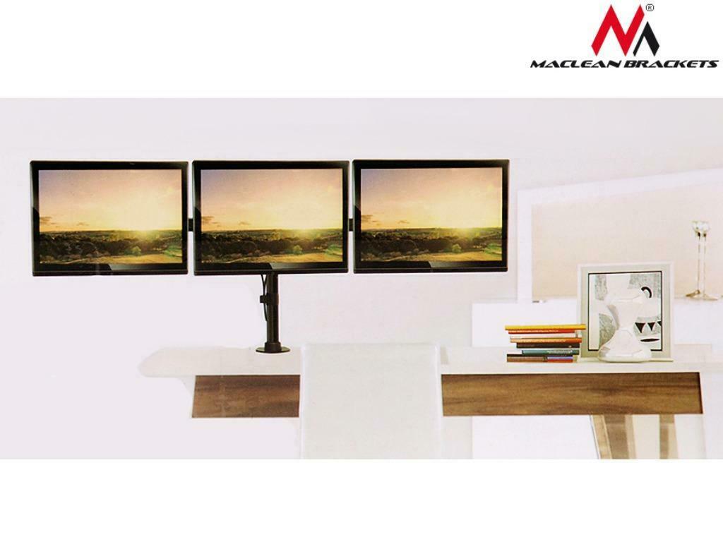 Maclean bordholder til 3 LCD-skærme, dobbelte arme, VESA 75x75 og 100x100, 13"-27", 8 kg, MC-691