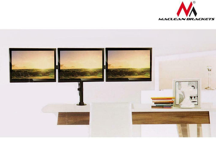 Maclean bordholder til 3 LCD-skærme, dobbelte arme, VESA 75x75 og 100x100, 13"-27", 8 kg, MC-691
