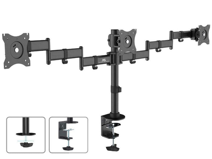 Maclean bordholder til 3 LCD-skærme, dobbelte arme, VESA 75x75 og 100x100, 13"-27", 8 kg, MC-691