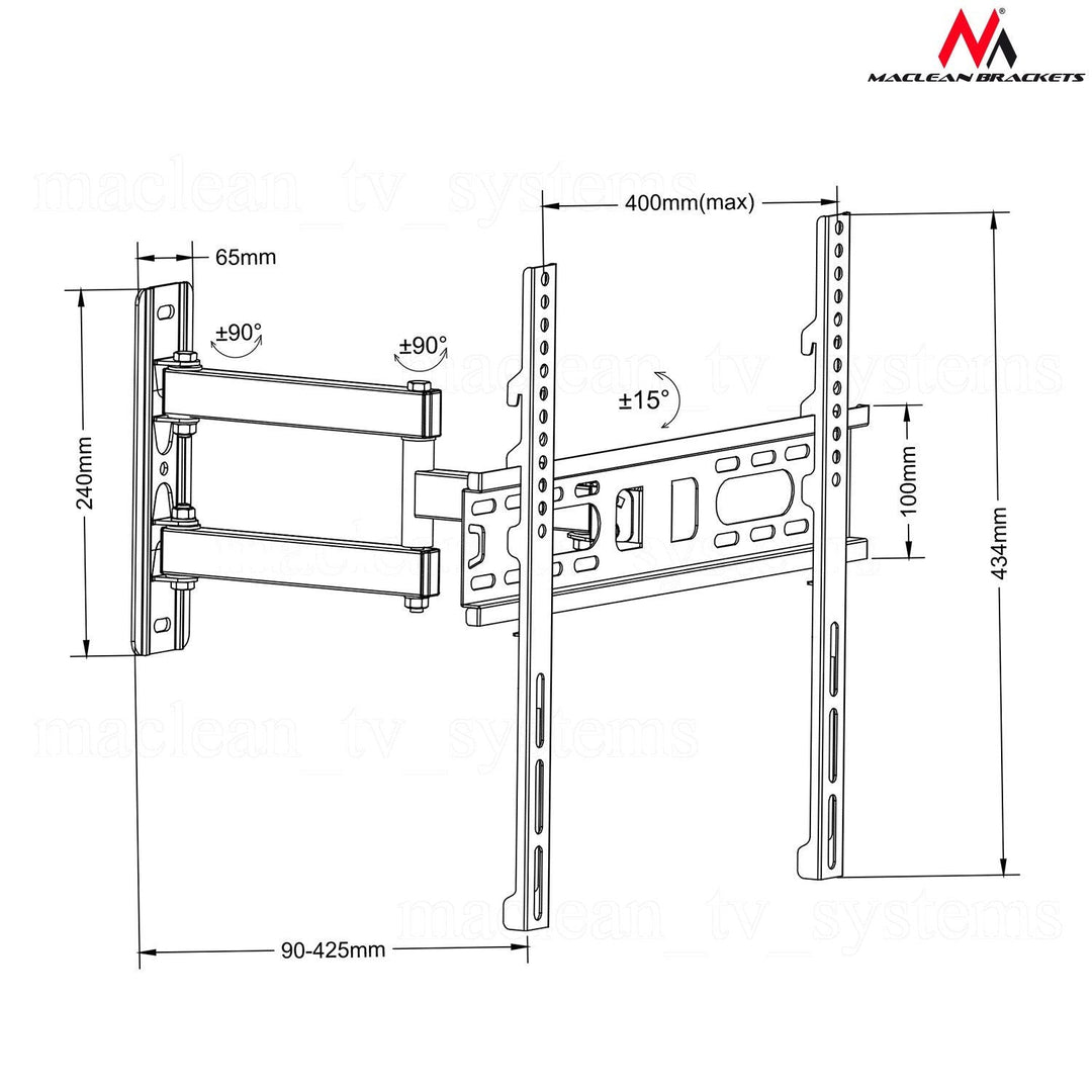 Maclean tv- eller skærmholder, universal, max. VESA 400x400, 26-60", 30 kg, sort, MC-761