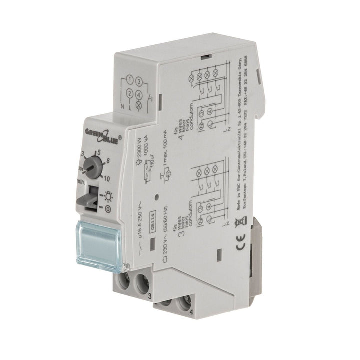 Trappemotor til DIN-skinne GreenBlue, regulering 30s-10m, maks. 2300 W, GB114