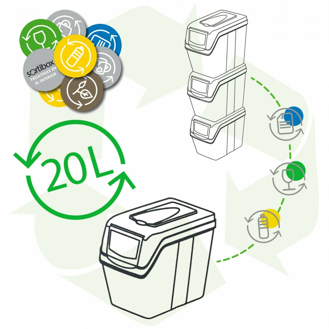 Sortibox 3x20L grå affaldssorteringskurve ISWB20S3