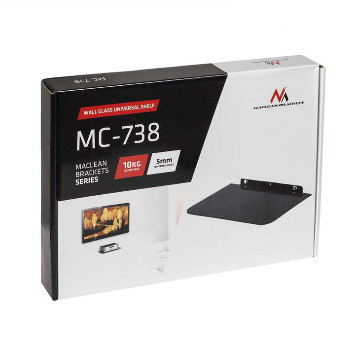 Maclean DVD-hylde, enkelt, maks. 10 kg, glas, MC-738