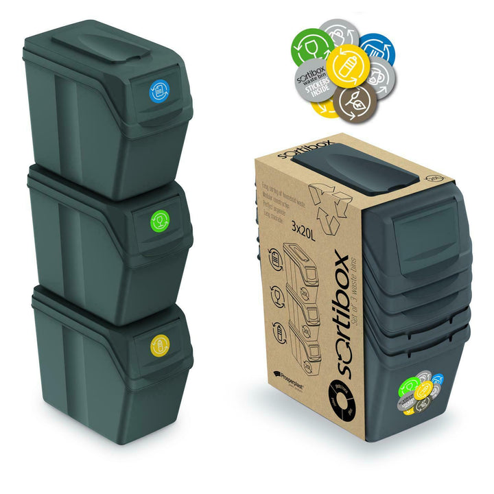 Sortibox 3x20L grå affaldssorteringskurve ISWB20S3