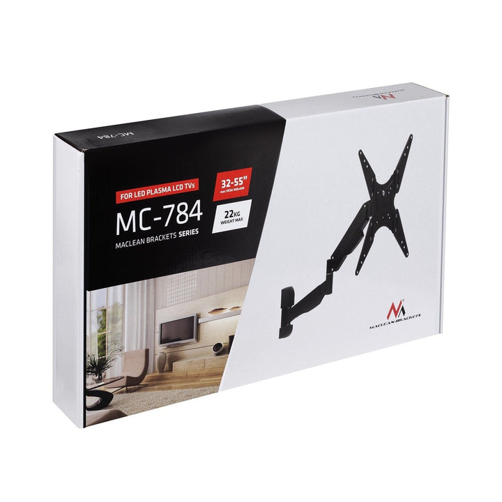 Maclean TV-holder, til tv eller skærm, gasfjeder, 2 arme, højdejustering 25 cm, 32"-55", 22 kg, sort, MC-784